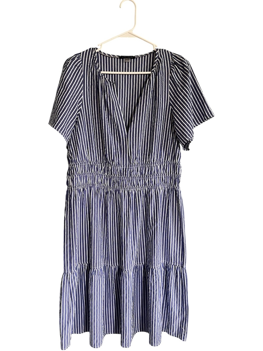Tommy Hilfiger Navy & White Striped Short Sleeve Midi Dress
